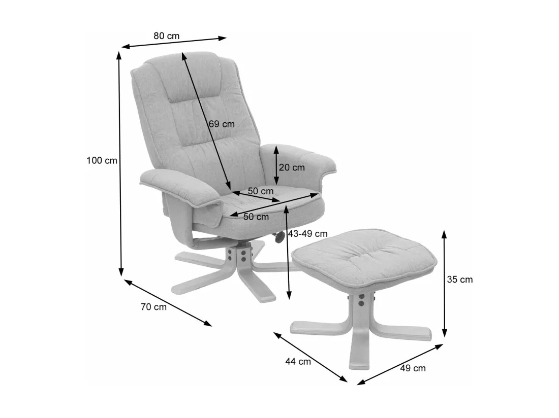 Fauteuil relax inclinable rotatif tissu grise 80 x 70 x 100 cm 04_0001952