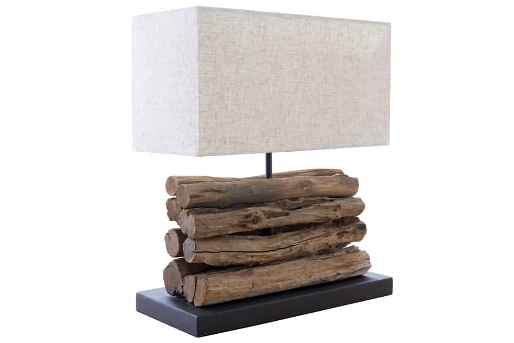 Handgefertigte Tischlampe PERIFERE 40cm beige Treibholz Leinenschirm