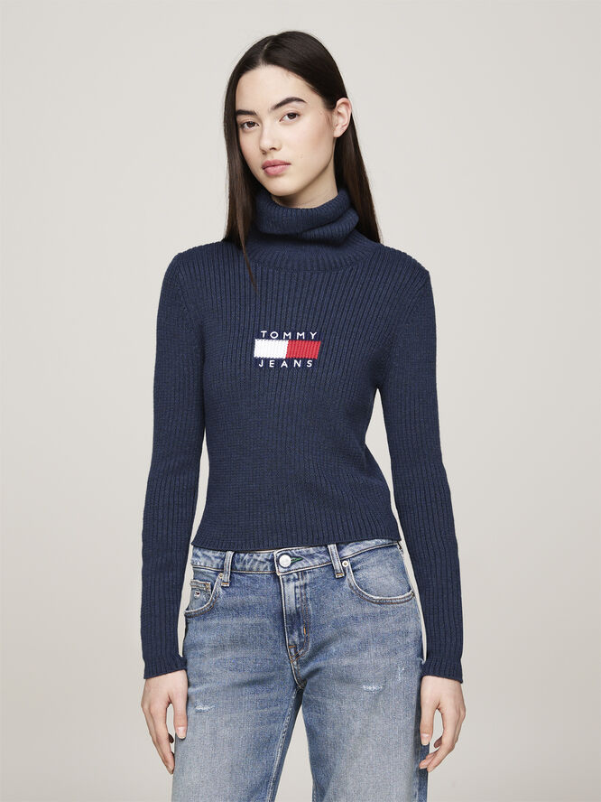Tommy Hilfiger TJW MELANGE TRTLNCK FLAG SWEATER Dark night navy melange