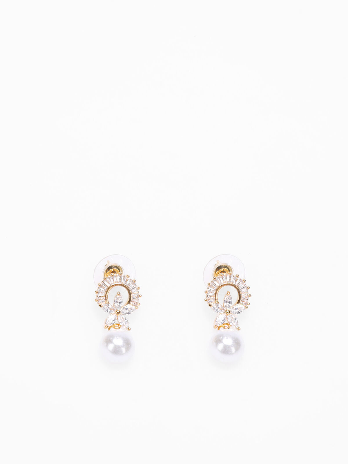 Boucles d'oreilles pendantes à perles et strass- Doré