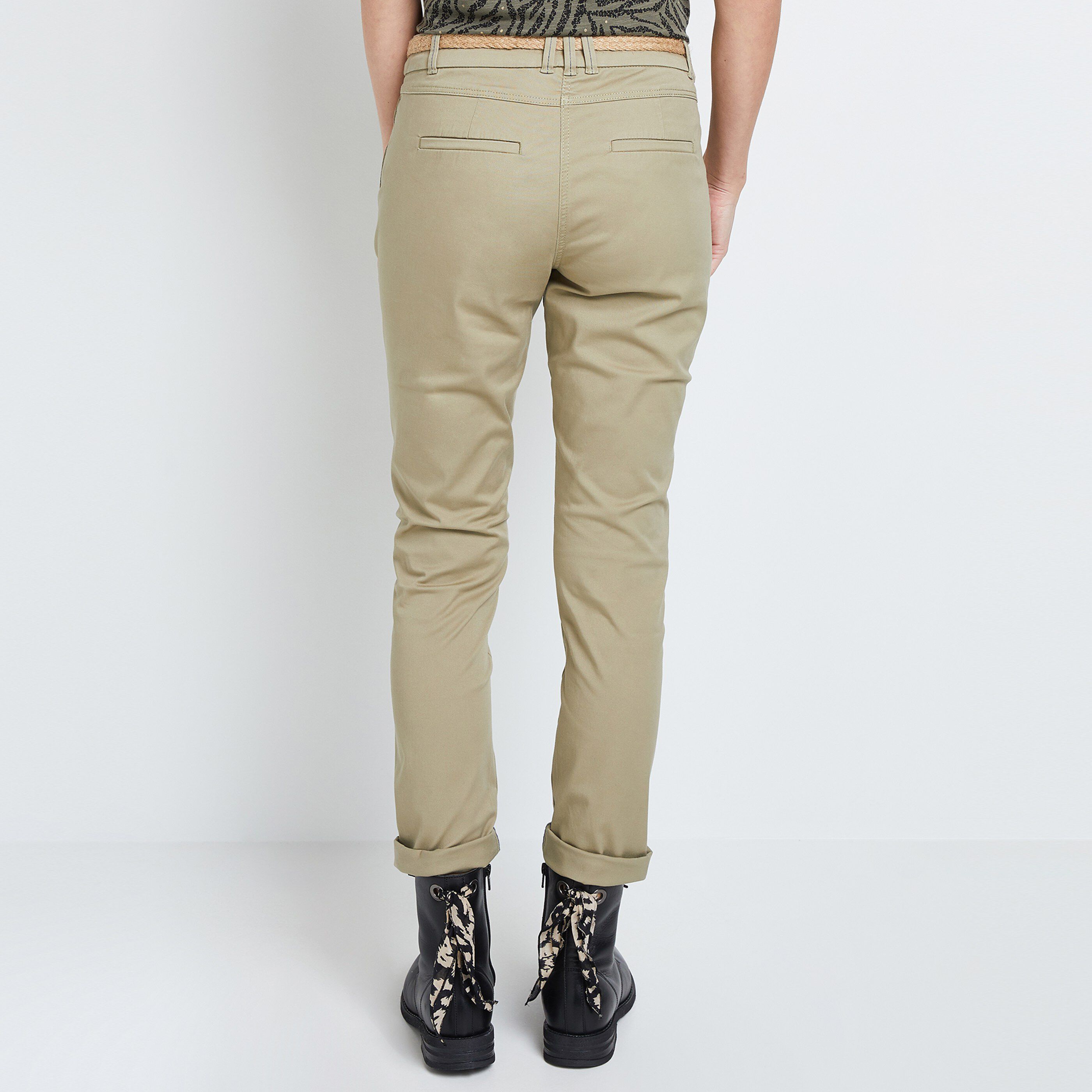 Pantalon chino avec ceinture femme - KAKI