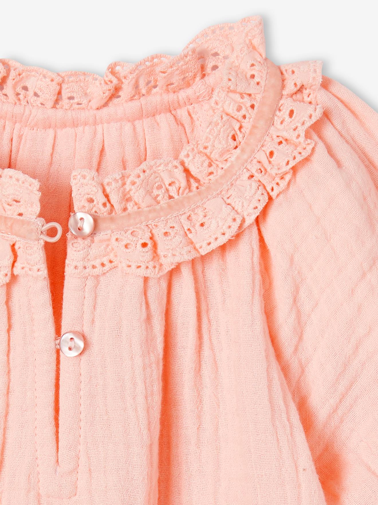 Blusa infantil coral em chiffon de algodão.