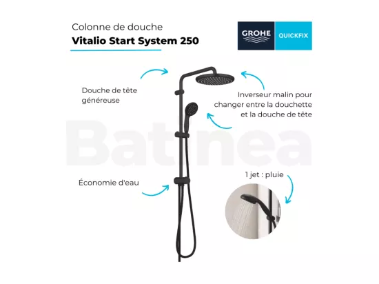Colonne de douche GROHE Vitalio Start System 250 avec inverseur noir