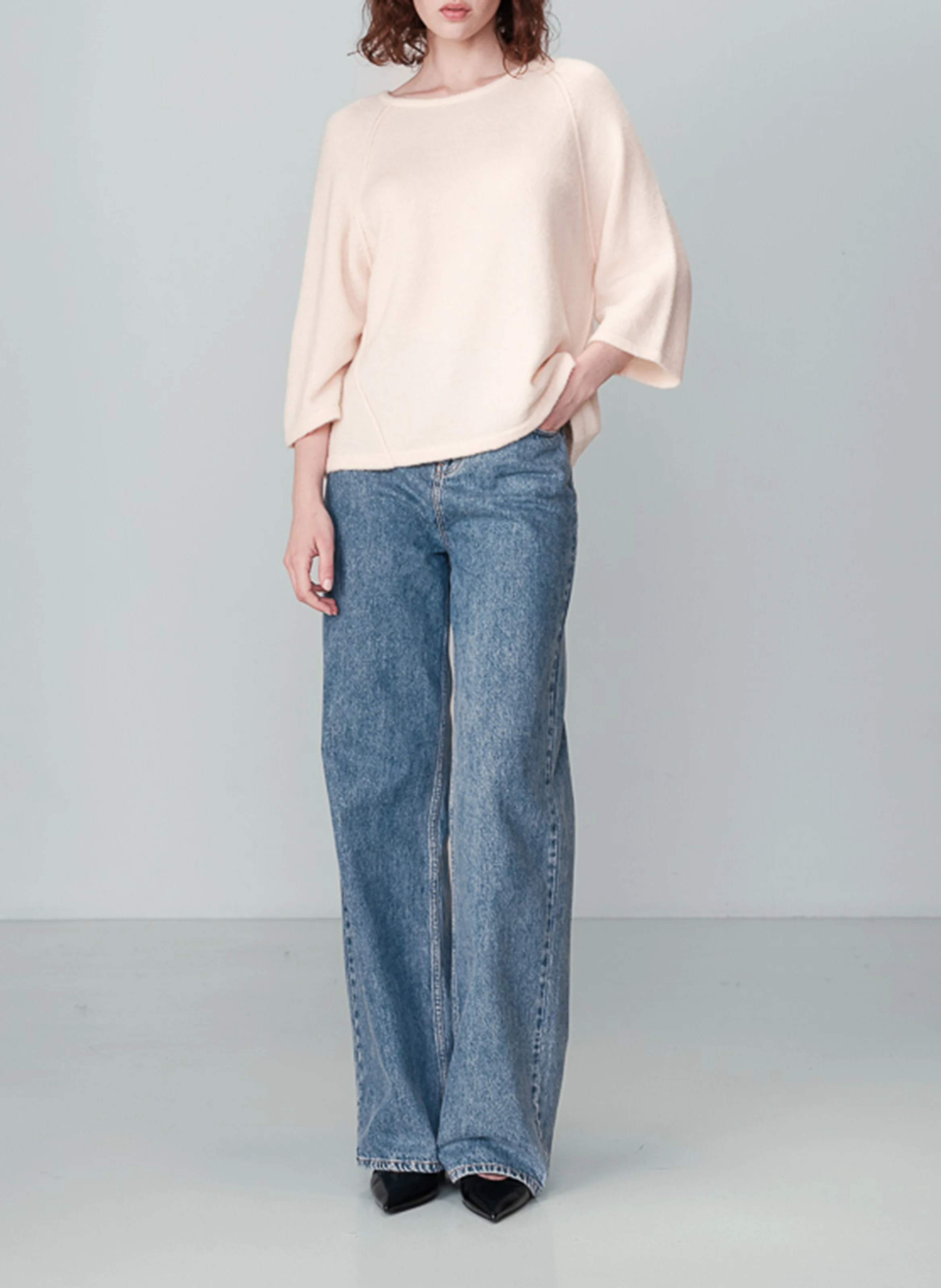 NANOU - Pull col rond ample en maille | Beige