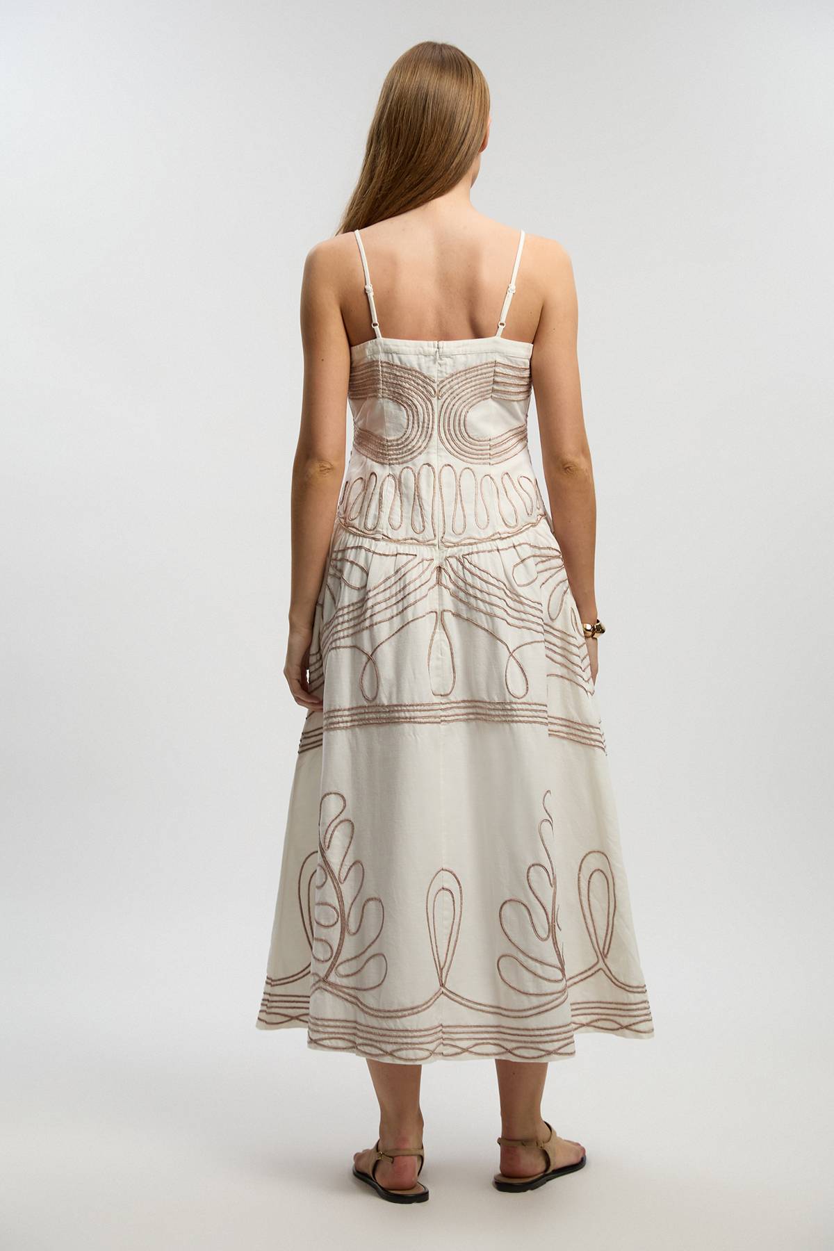 KarenMillen Robe Midi Tissée À Bretelles Avec Broderie Cornelli En Coton Lin Petite