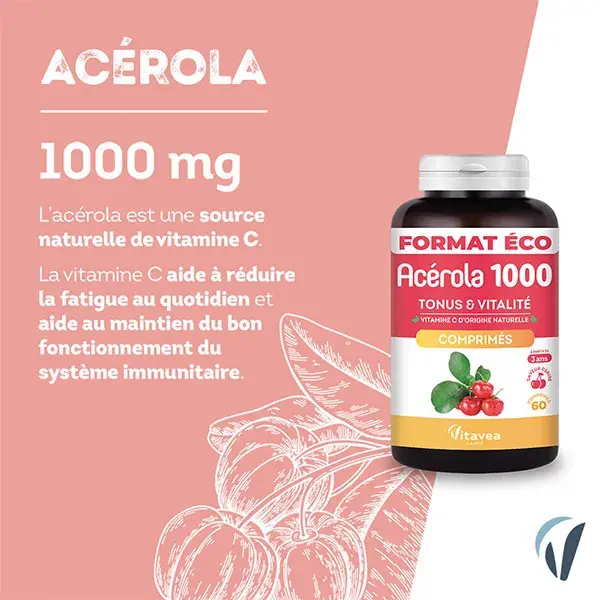 Vitavea Acerola 1000 Vitamina C Sabor Cereja 60 Comprimidos Mastigáveis