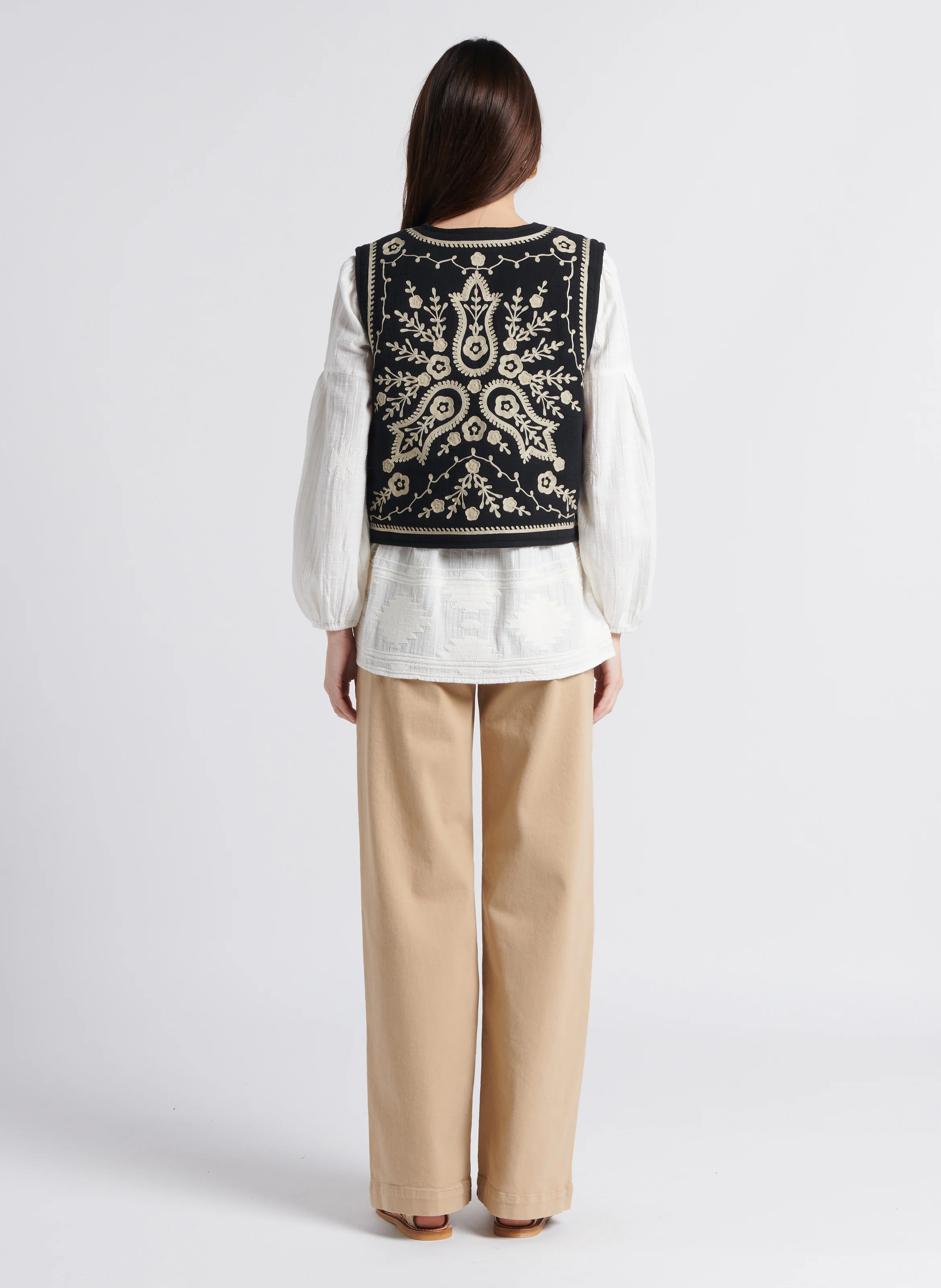 SANDY - Jean large en coton stretch | Beige