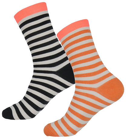 Mads Nørgaard Socken - 2er-Pack - Stripe Mix - Black/Mandarine
