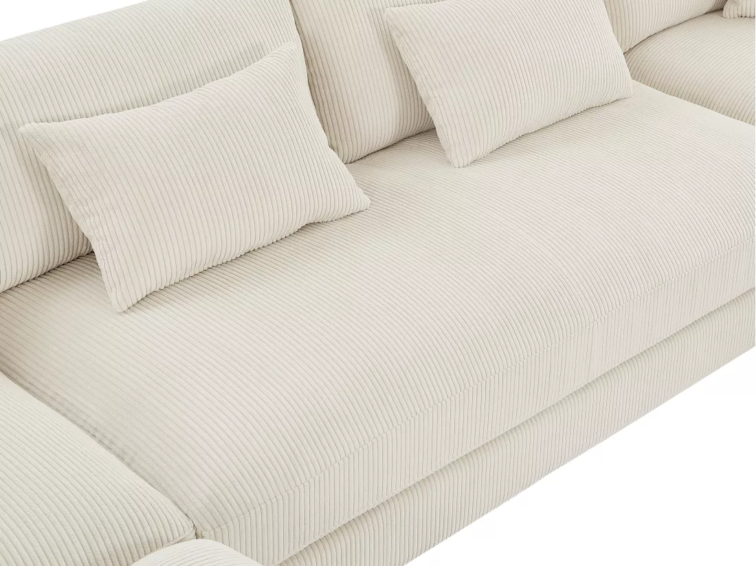 Grand canapé d'angle panoramique et pouf en velours côtelé beige SPERONE de Pascal Morabito