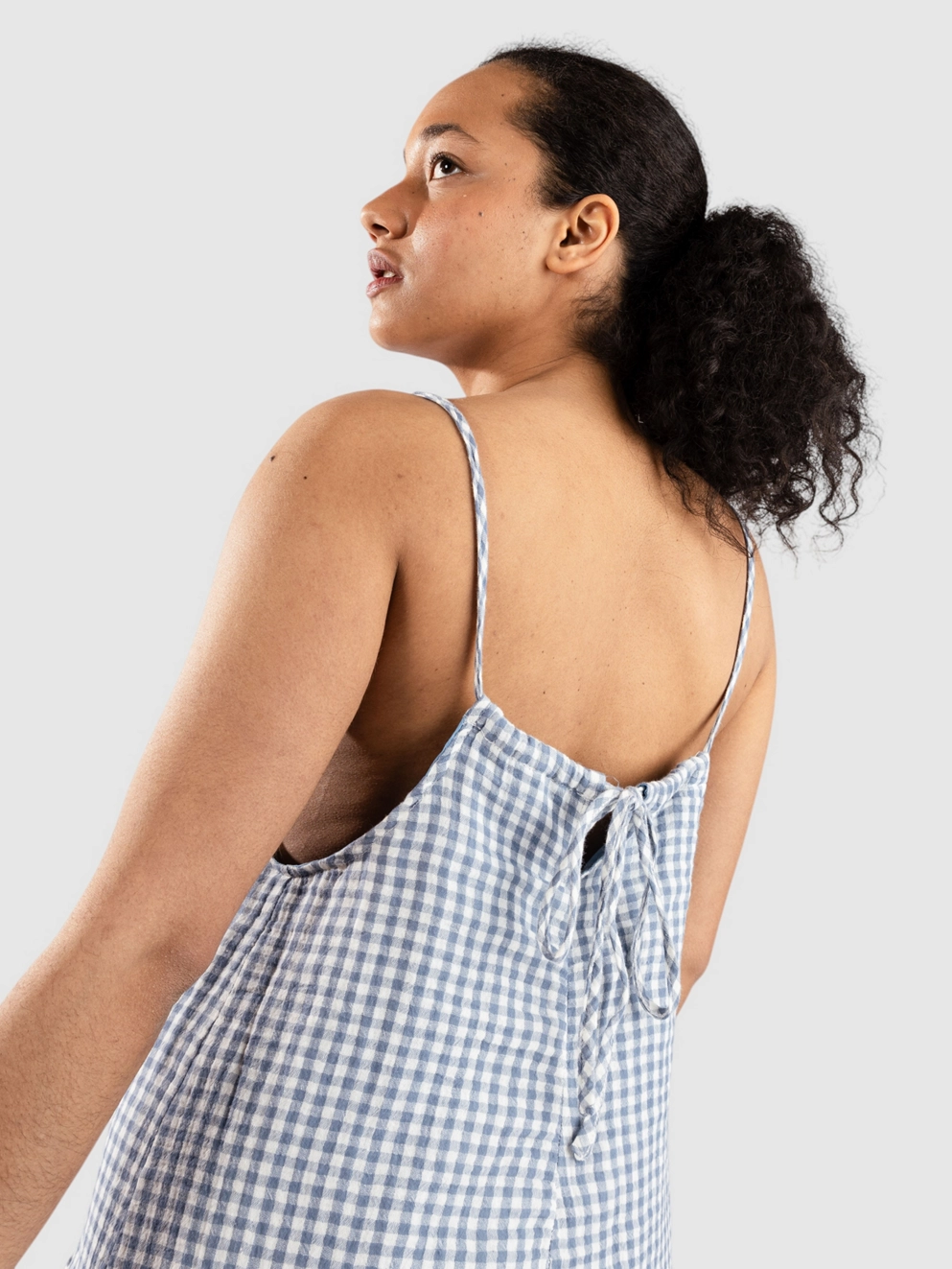 Blue Tomato Short Linen Overall gingham blue