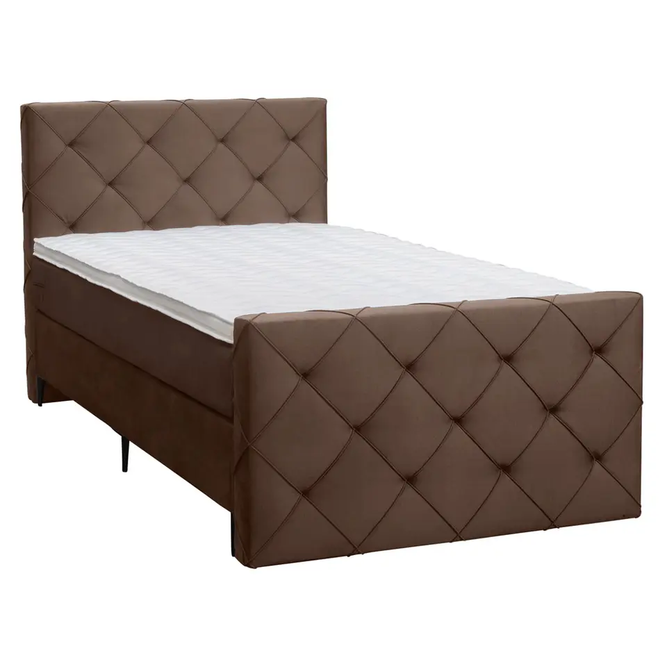 Boxspring met voetbord Liv geruit - bruin - 120x200 cm - slanke poot