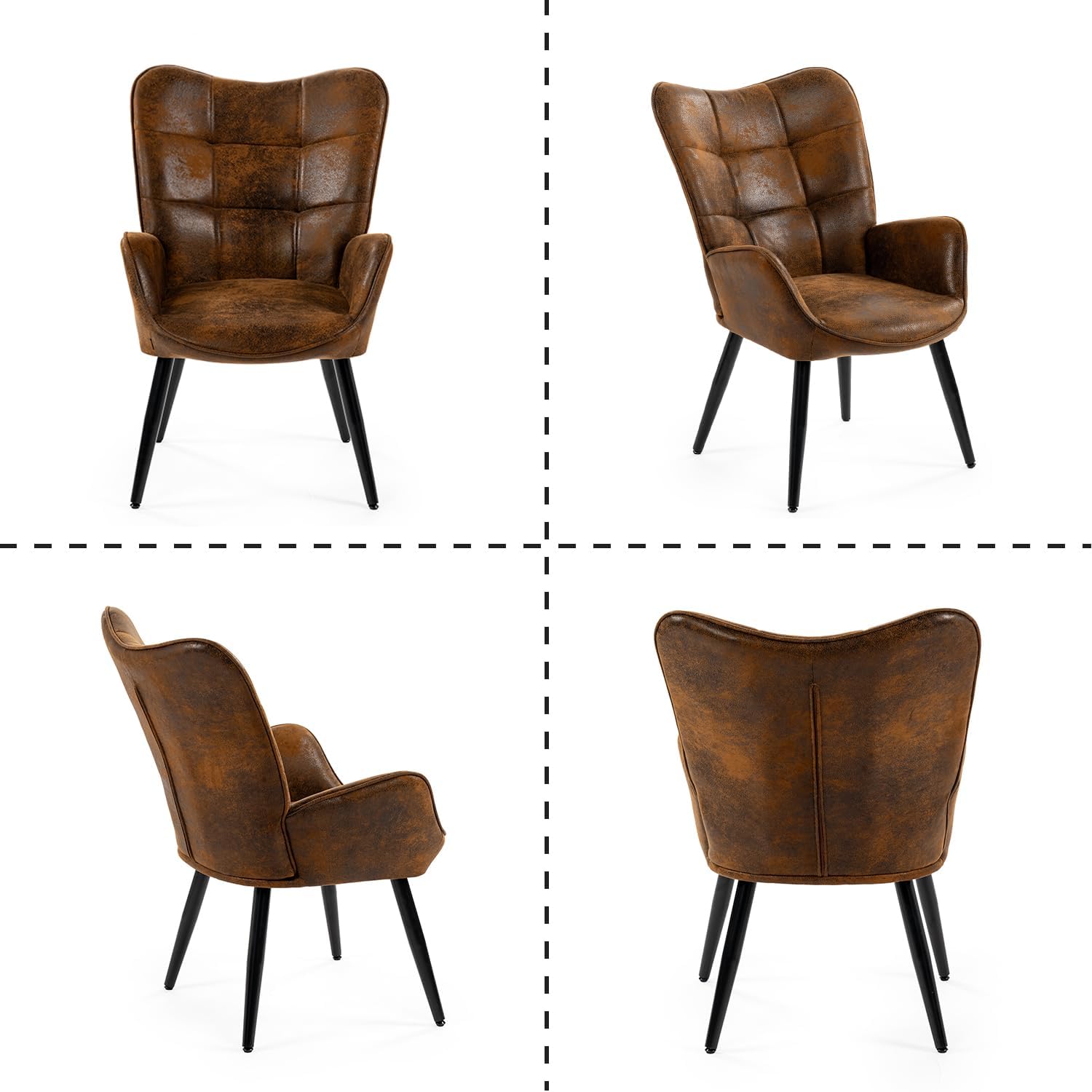 MEUBLE Cosy Sessel Relaxsessel Lehnstühle Polstersessel Einzelsofa mit Metallbeinen Ohrensessel für Wohnzimmer Schlafzimmer Büro Vanity, Wildleder, Braun
