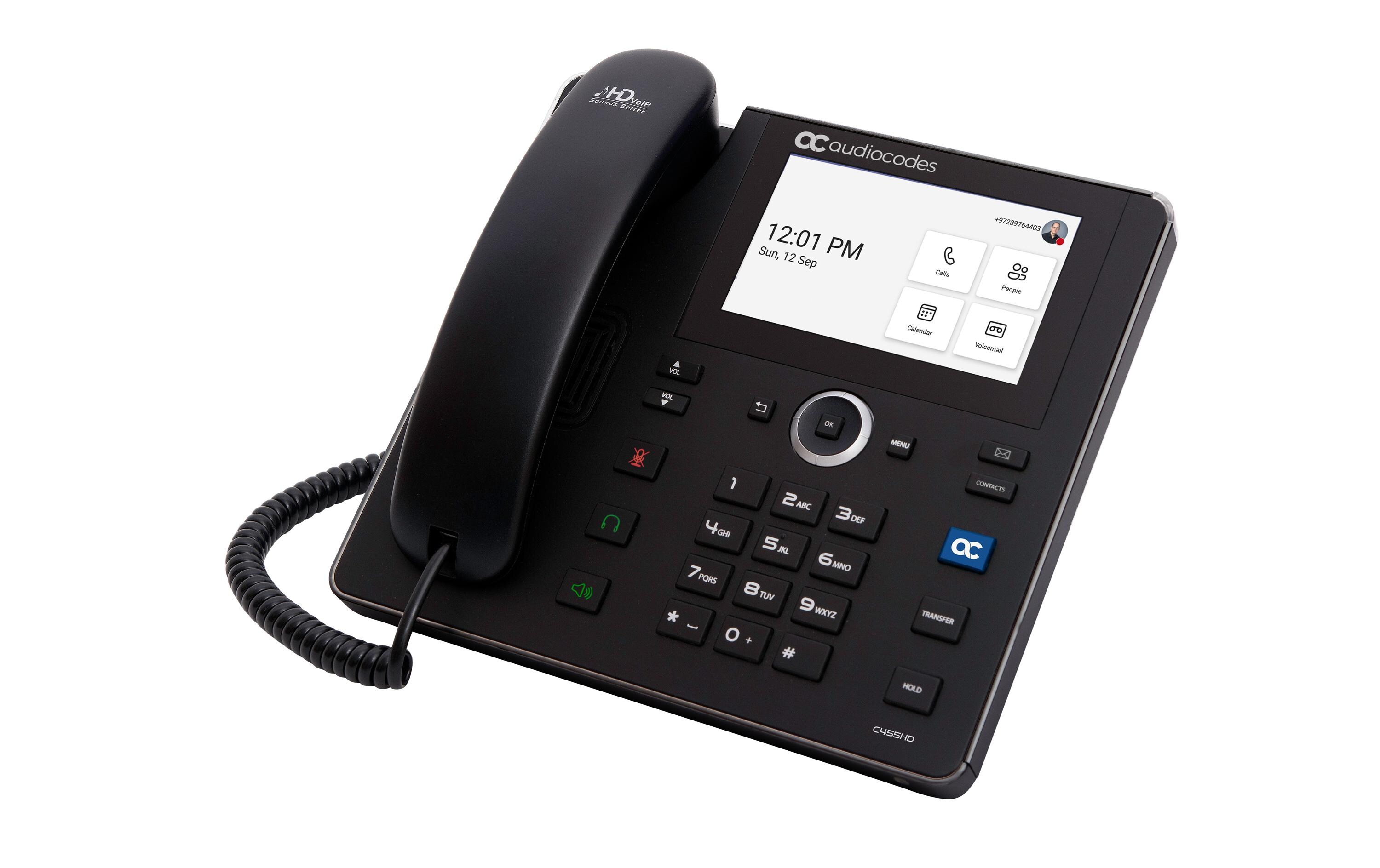 Tischtelefon C455HD Microsoft Teams Schwarz<br>Ein natives, hochwertiges Microsoft Teams Business-Telefon der Spitzenklasse mit grossem, farbigem Touchscreen und optionalem Erweiterungsmodul