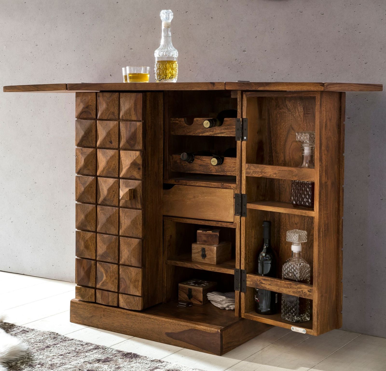Hausbar - Sheesham Massivholz - 65 cm breit