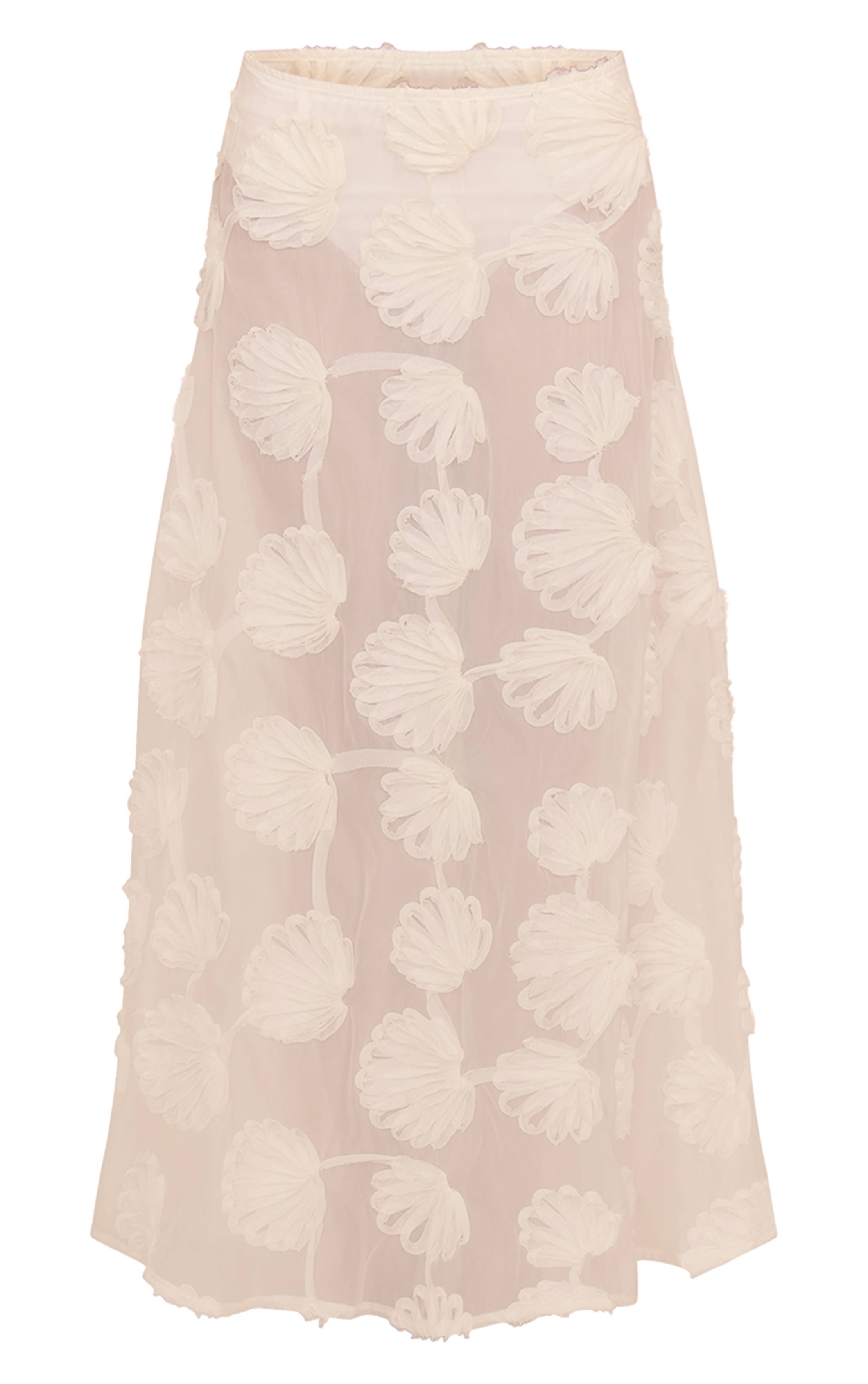 Crème Jupe Longue Évasée Transparente Avec Appliqués Coquillages