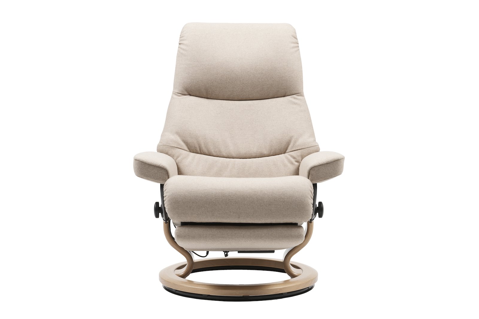View lenestol - Classic Power Leg&Back I tekstil Calido light beige med elektrisk hvilefunksjon og Classic eik understell. M størrelse