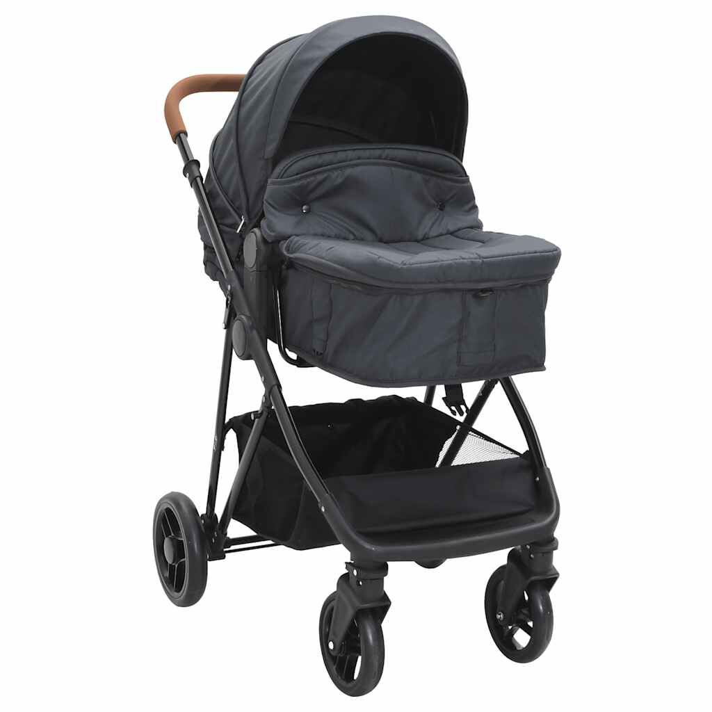 vidaXL 2-in-1 Kinderwagen Antraciet/Zwart Staal