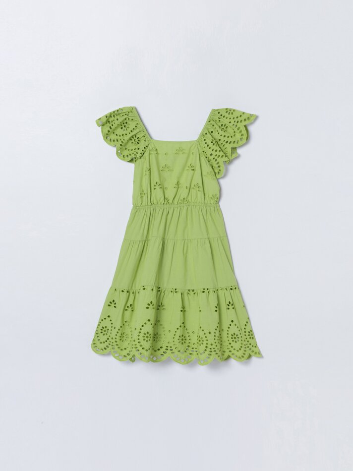 Vestido bordado suíço - Verde Pistache