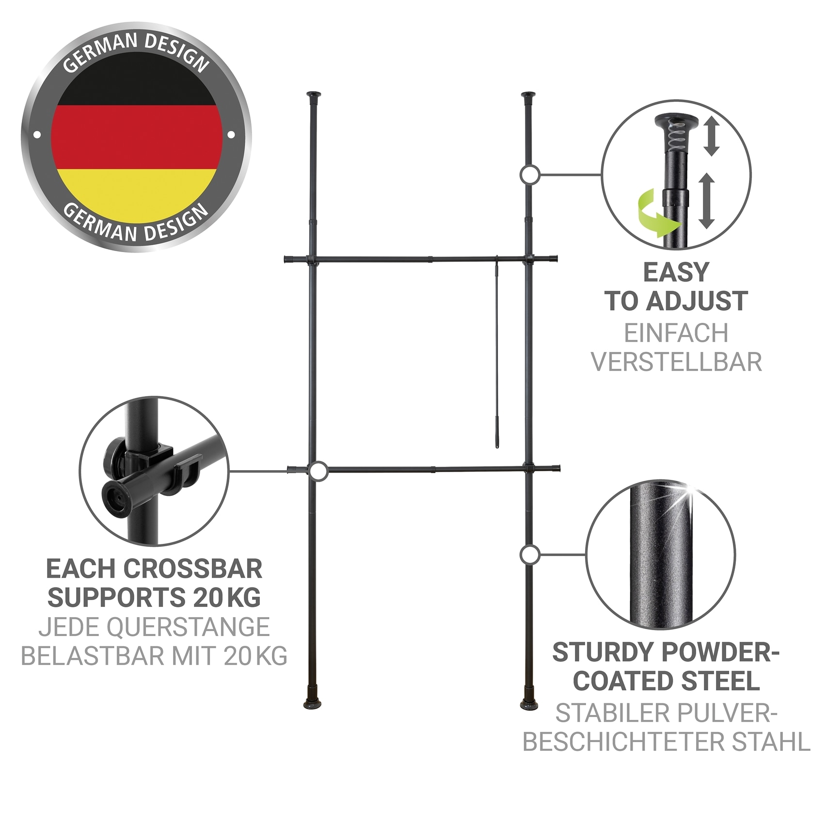 WENKO Teleskopregal »Modell Herkules Basic« Kleiderstangen zum Klemmen ohne Bohren, verstellbar in Höhe & Breite
