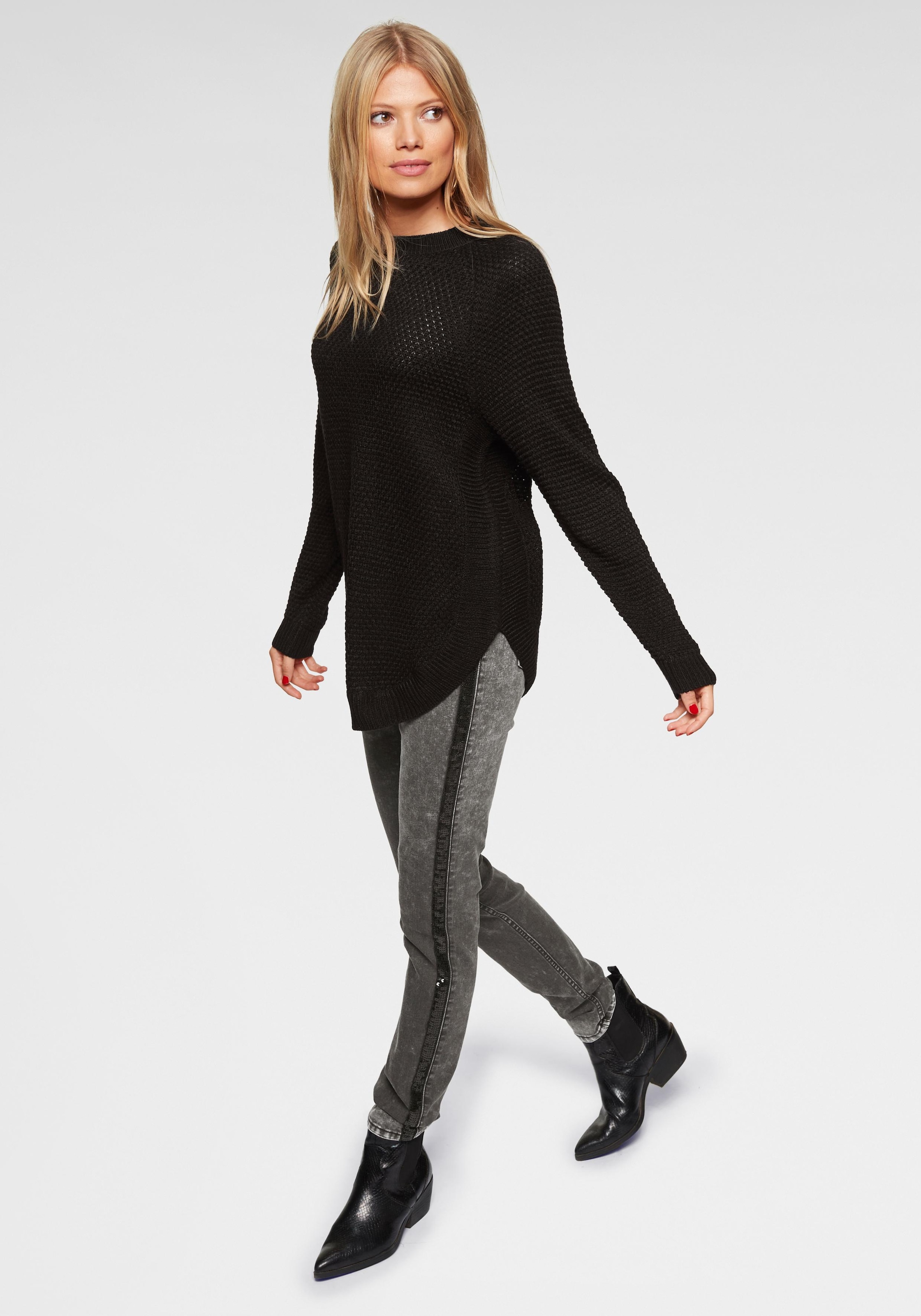 Aniston CASUAL Rundhalspullover , mit Rippstrick an den Seitennähten