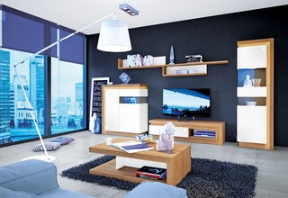 Vitrine Lyon Riviera Eiche-Optik/Weiß Hochglanz 107x124x42 cm