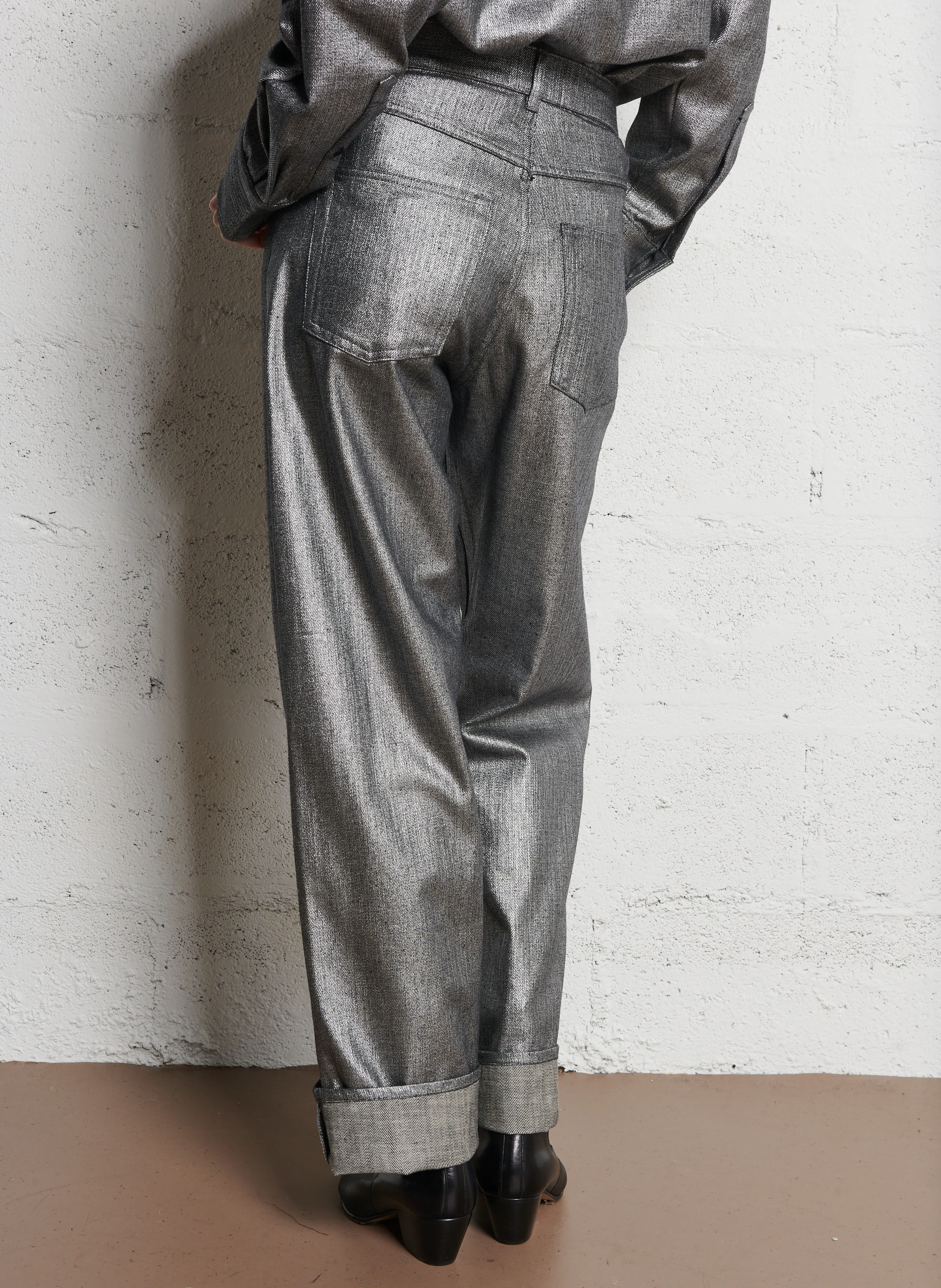 PALMER - Pantalon en coton mélangé métallisé | Argent