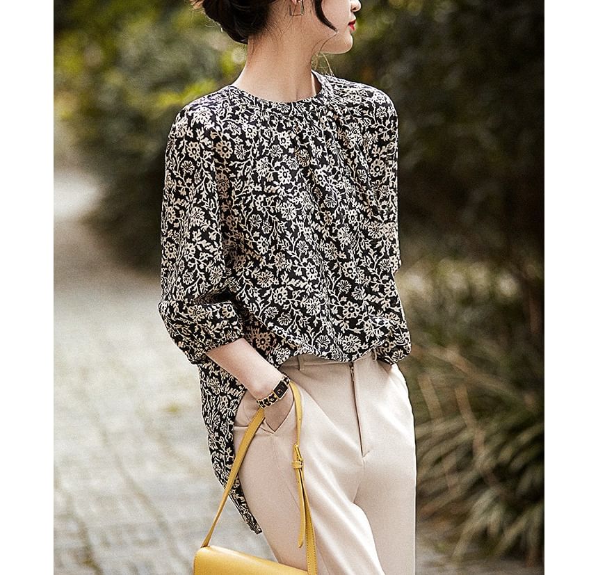 Lewwe - Blouse met ronde hals en bloemenprint, 3/4 mouwen