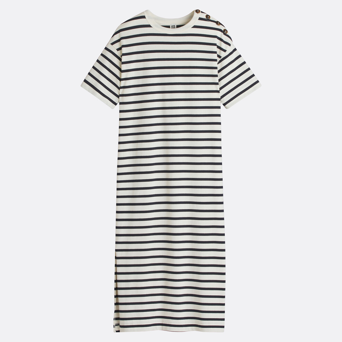 COLEÇÃO LA REDOUTE<br>Vestido longo listrado em jérsei com botões no ombro