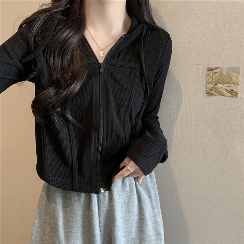 Racoon - Effen cropped hoodie met rits