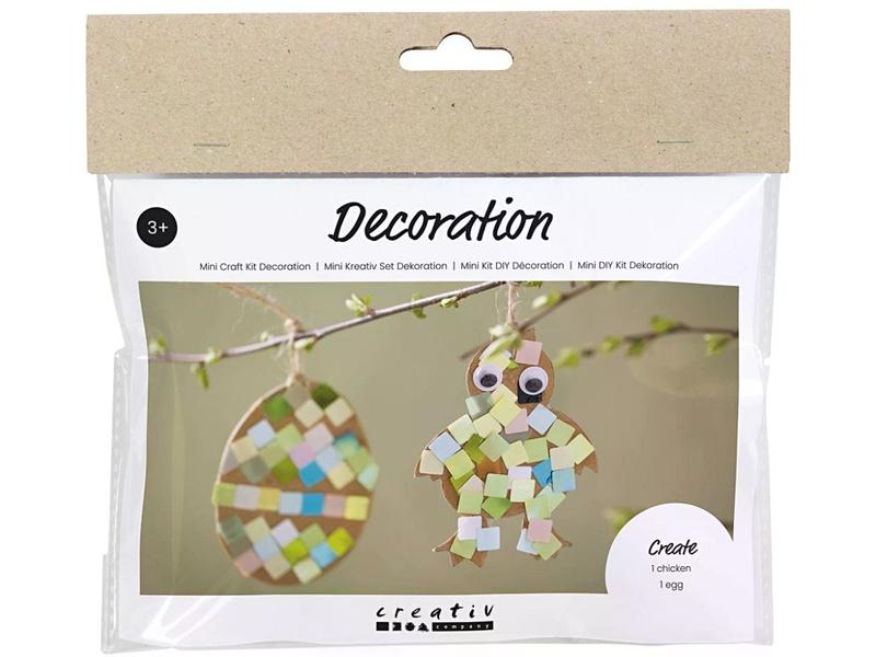 Creativ Company Bastelset Ei und Huhn 1 Stück, Mehrfarbig Mini Kreativ Set für Kinder