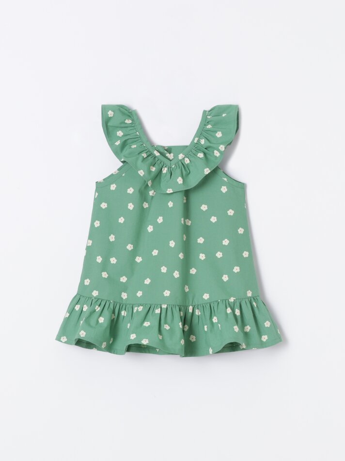 Vestido de verão com babados - Verde Grama