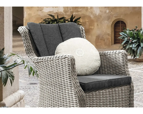 Destiny LUNA MERANO 2-zits balkonset bestaande uit: 2 fauteuils, bijzettafel, polyrotan, aluminium, glas, wit/grijs