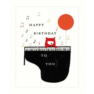 Happy Birthday Bear And Piano Greeting Card