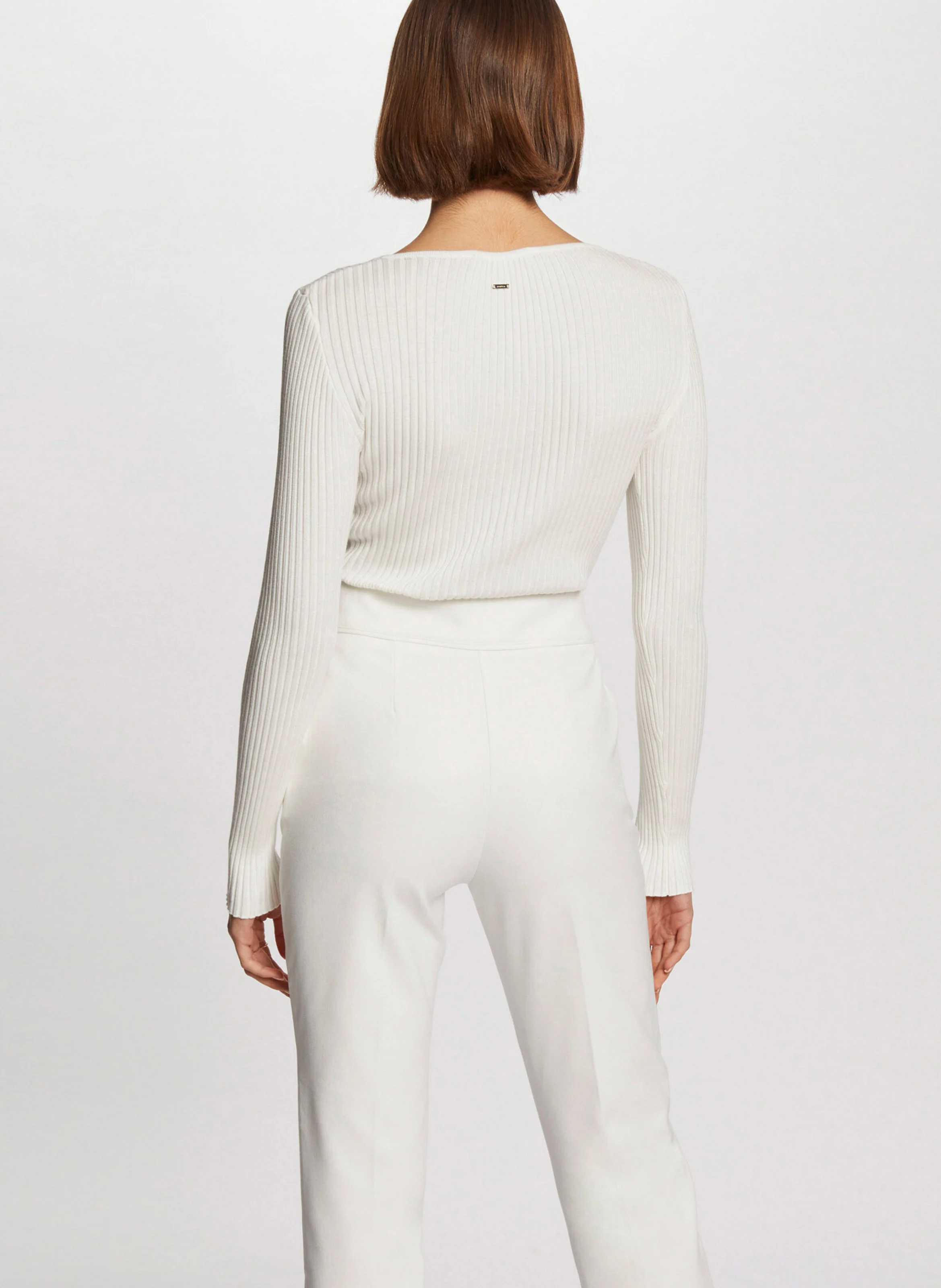 Pull col V zippé en maille côtelée | Blanc