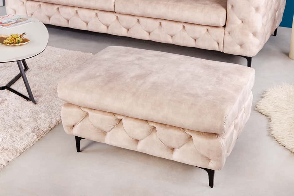 Chesterfield Sitzhocker MODERN BAROCK 90cm champagner Samt Fußhocker