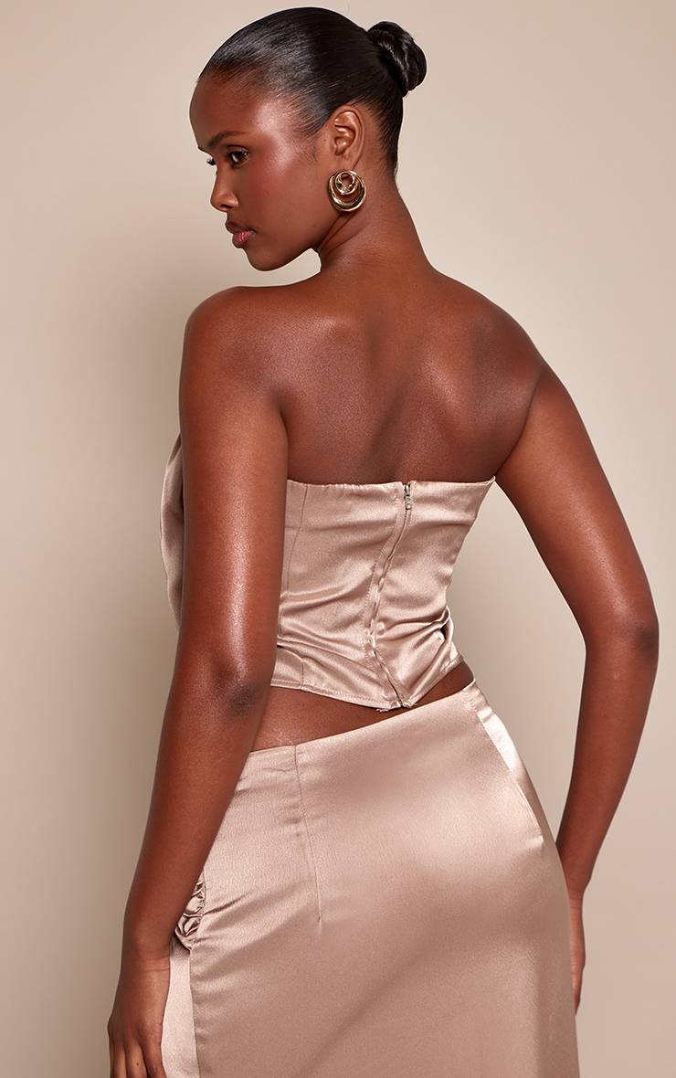 Taupe Haut Bandeau Drapé En Satin Doré