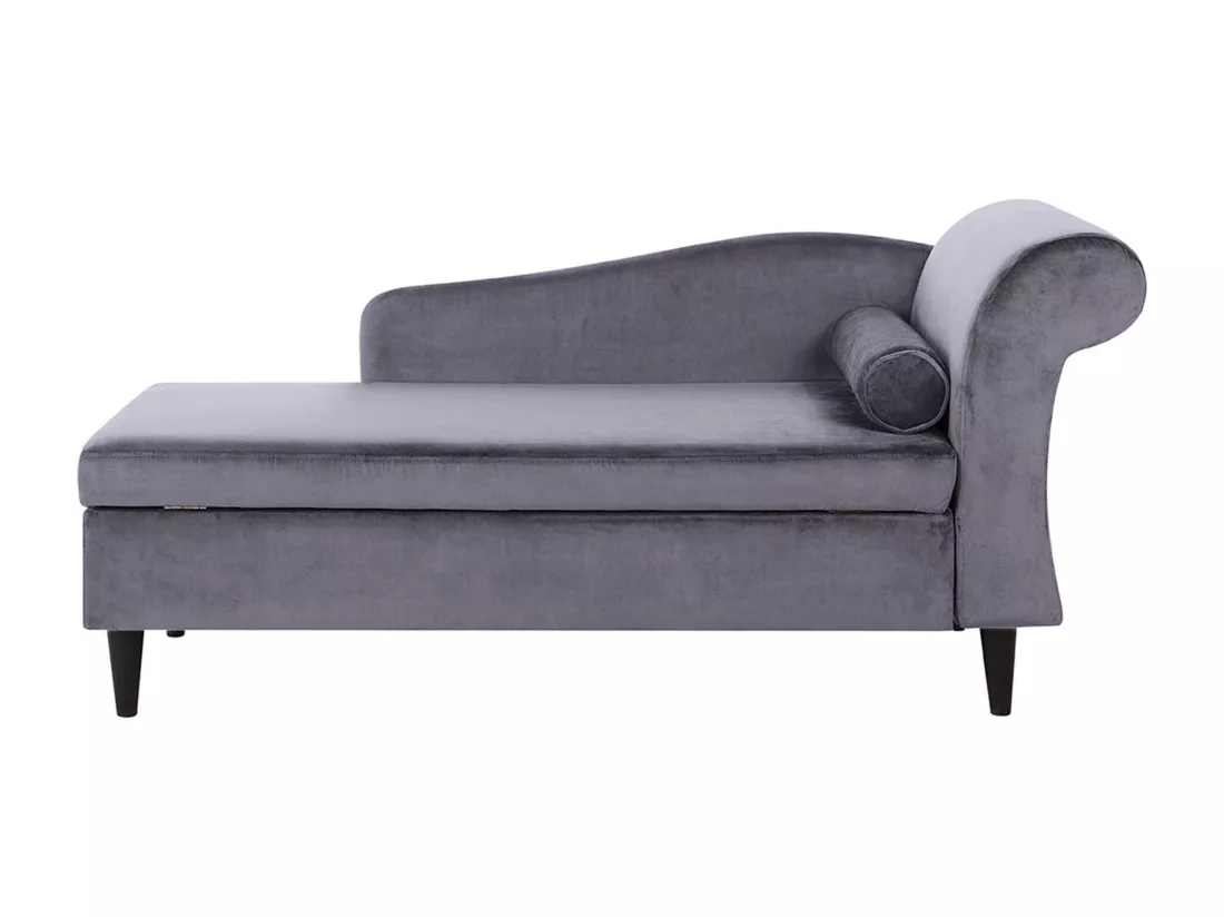 Chaise longue côté droit en velours gris foncé LUIRO