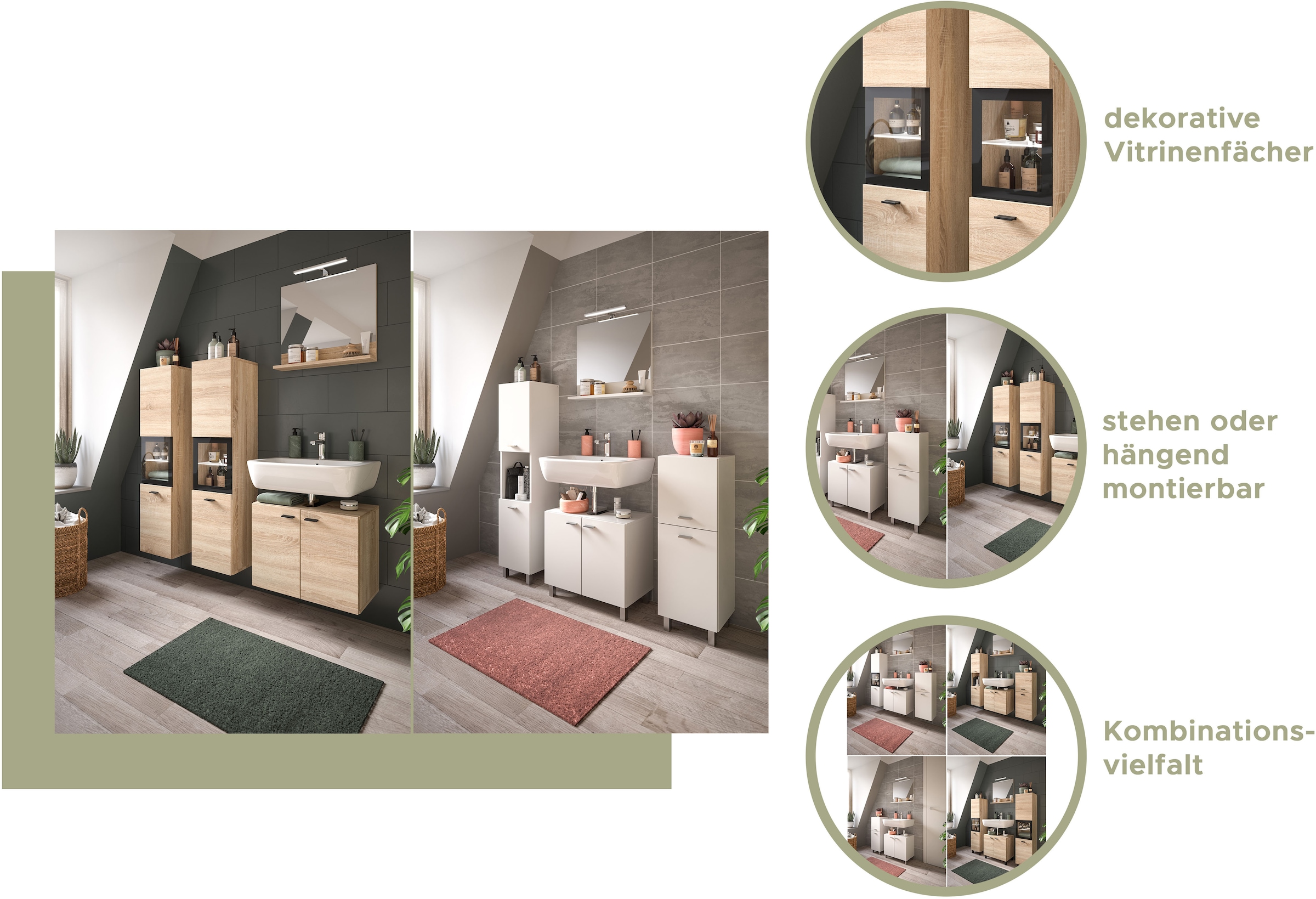 welltime Midischrank »Tampa, Höhe 80cm, hängend oder stehend montierbar« Badschrank, Bad-Möbel, Badezimmer