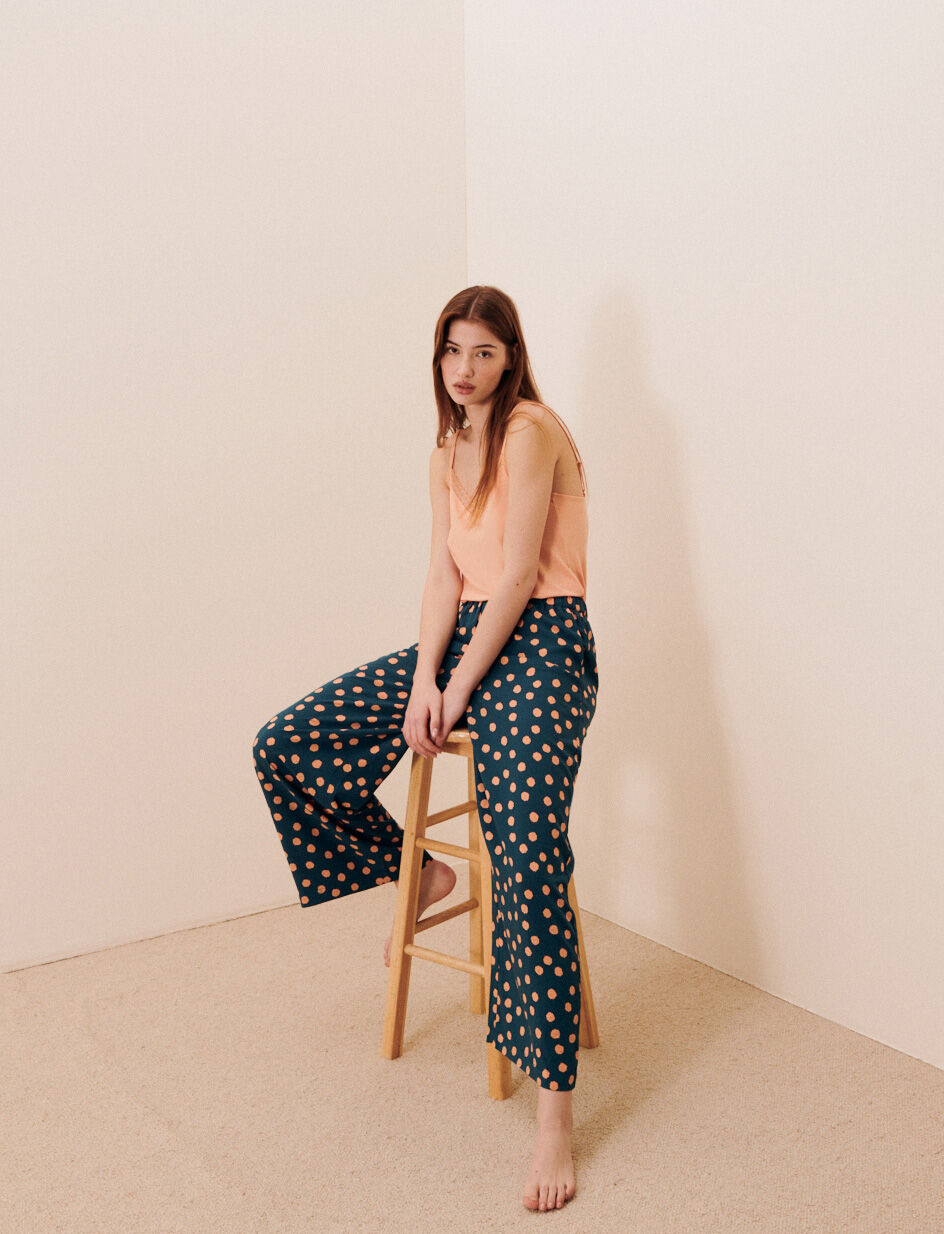 Pantalon - pois texture bleu fonce