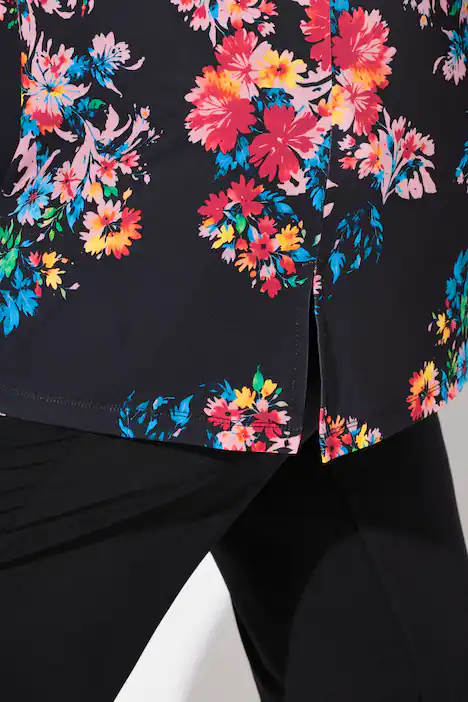 Longshirt, A-Linie, V-Ausschnitt, Halbarm, schwarz