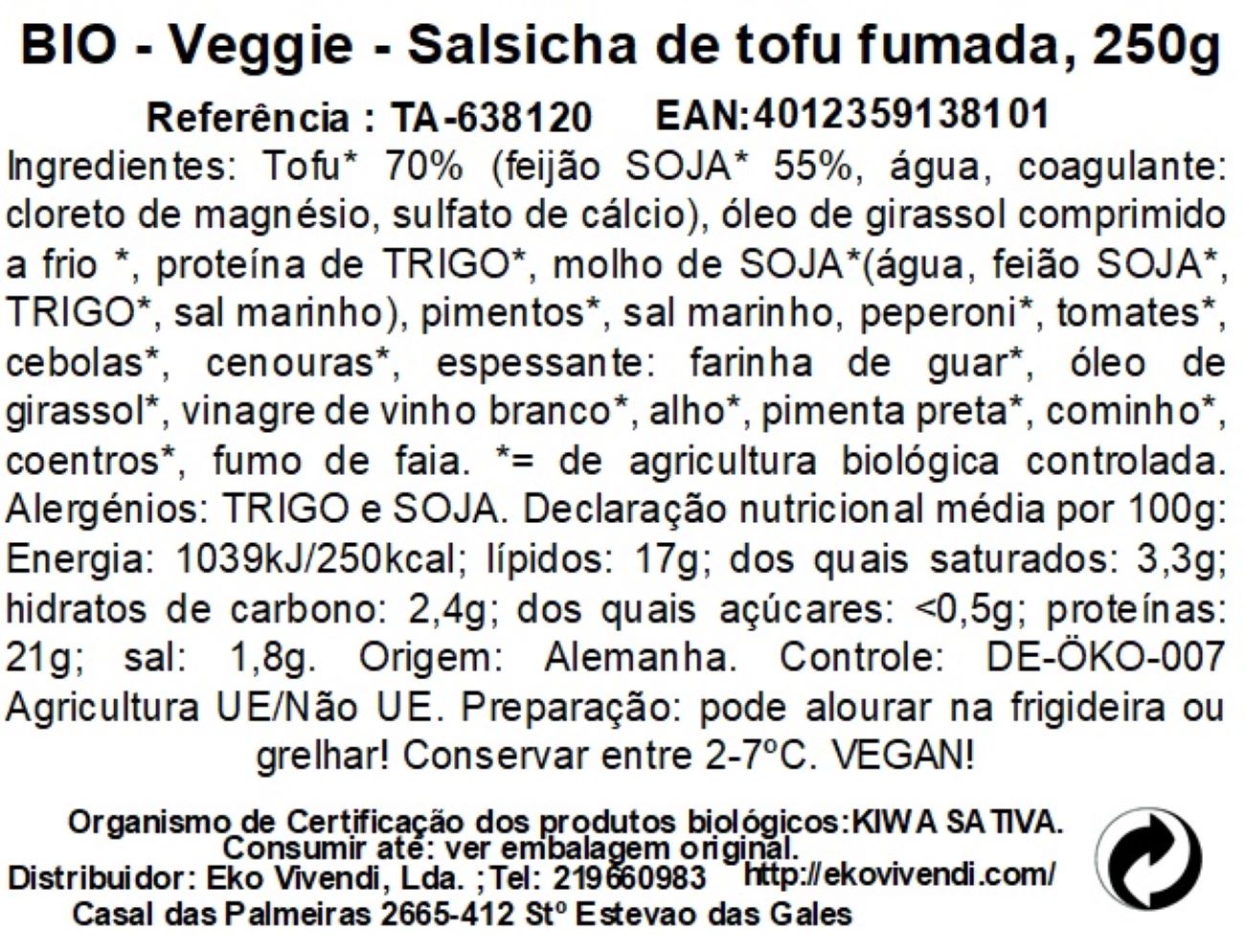 SALSICHA TOFU TAIFUN BARBECUE BIO 250G