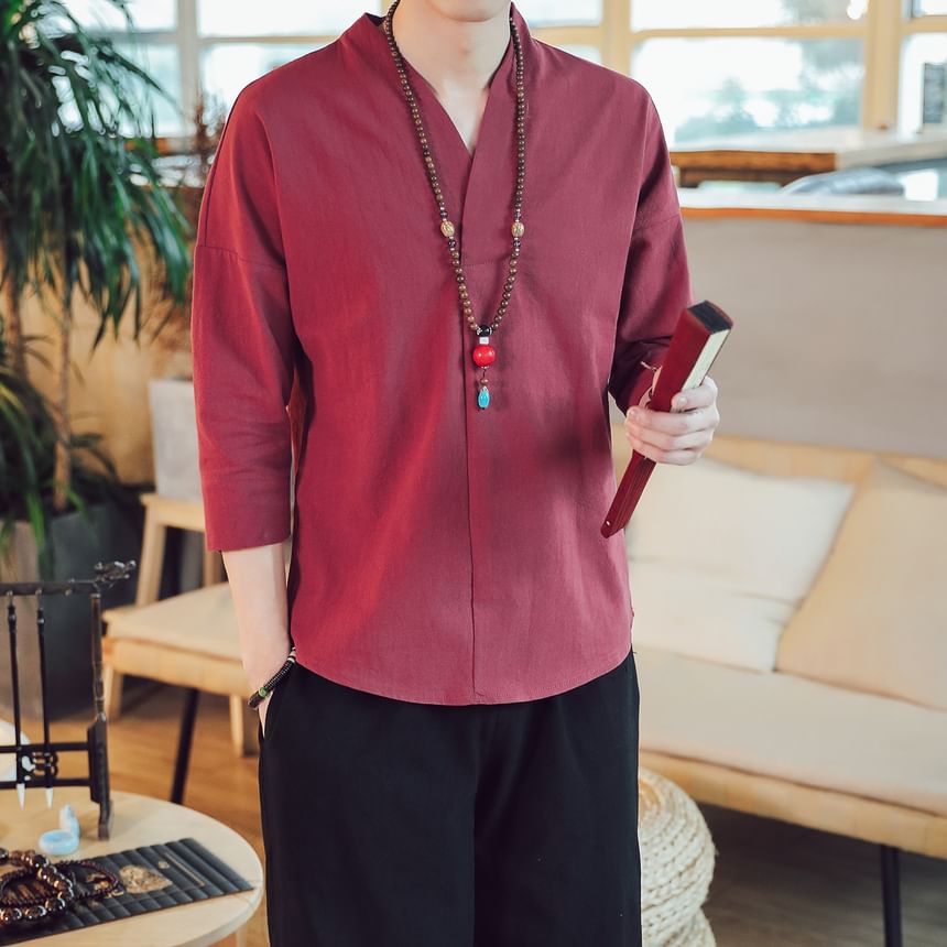 YIKES - Effen shirt met 3/4-mouwen en V-hals