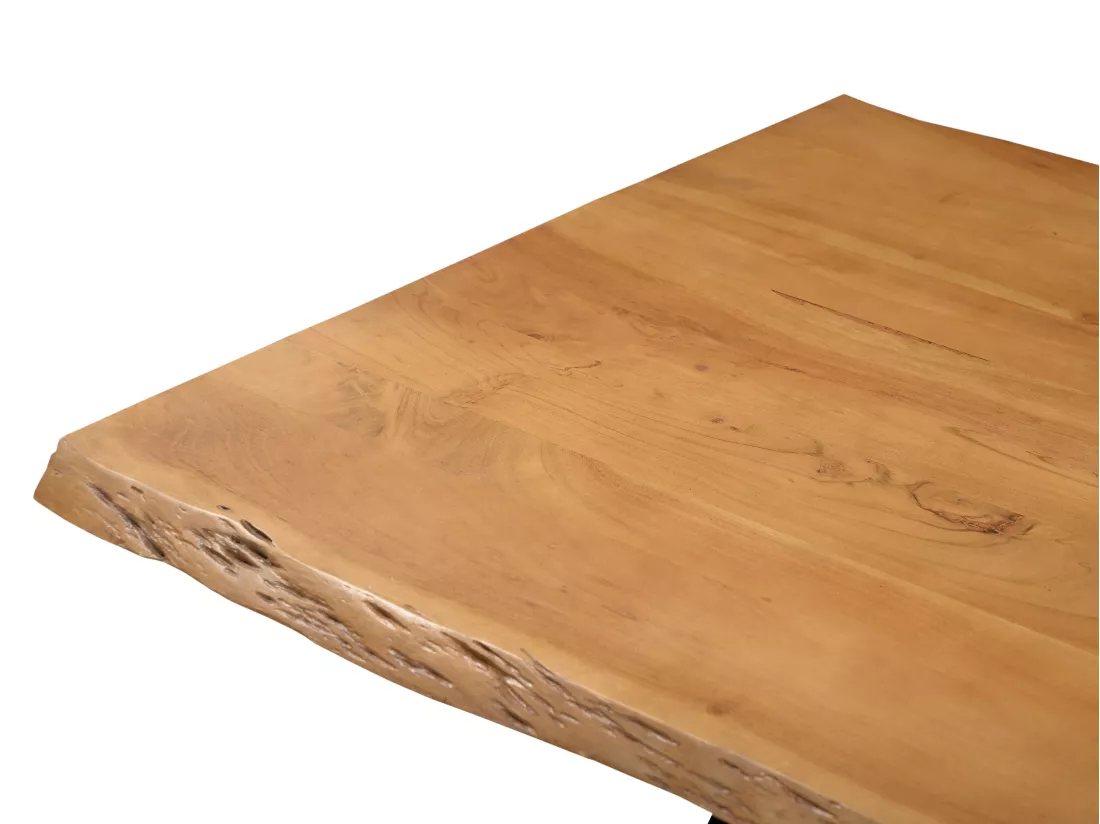 Table à manger 8 personnes en bois d'acacia et métal noir - Naturel clair - ELYSIA
