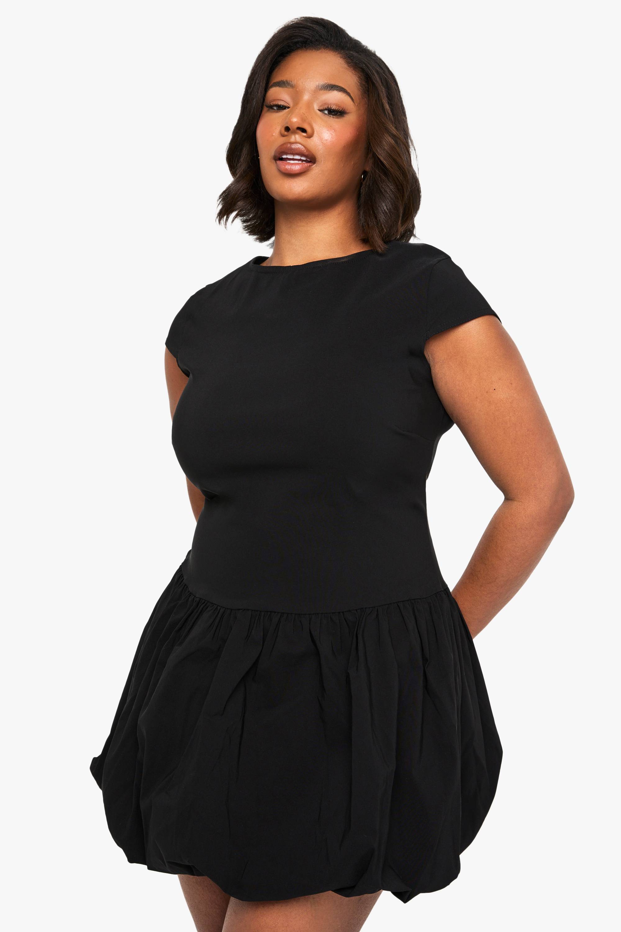 boohoo plus robe mini bouffante en bengaline à manches cap