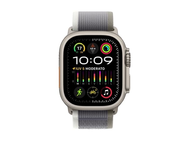 Apple Watch Ultra 2 - 49 mm - titan - smartklokke med Trail Loop - nylonvev - grønn/grå - båndbredde: M/L - 64 GB - LTE, Wi-Fi, Bluetooth, UWB - 4G -
