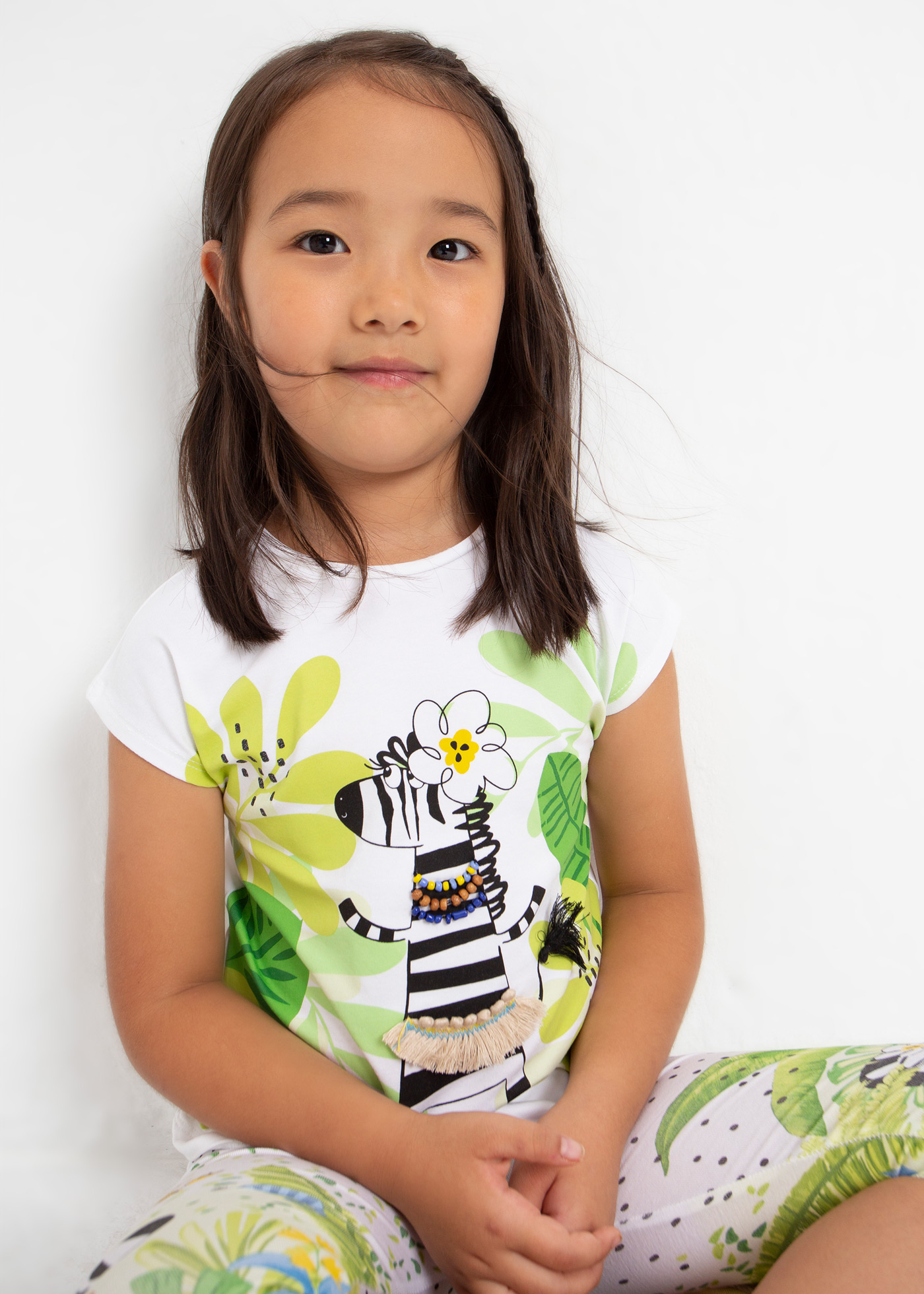 Camiseta de algodão de manga curta com estampa para meninas