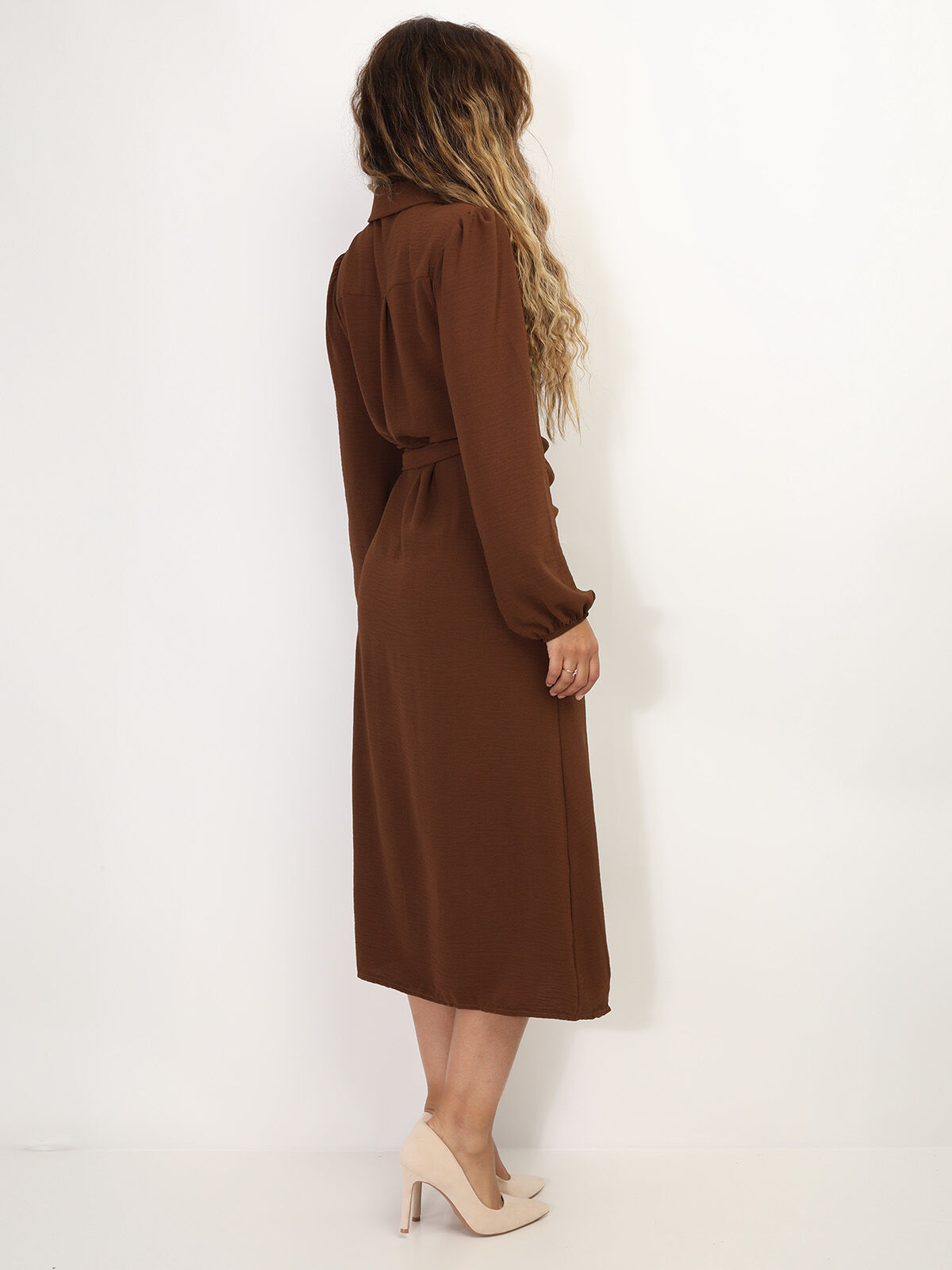 Robe cache-coeur longue à nouer- Marron