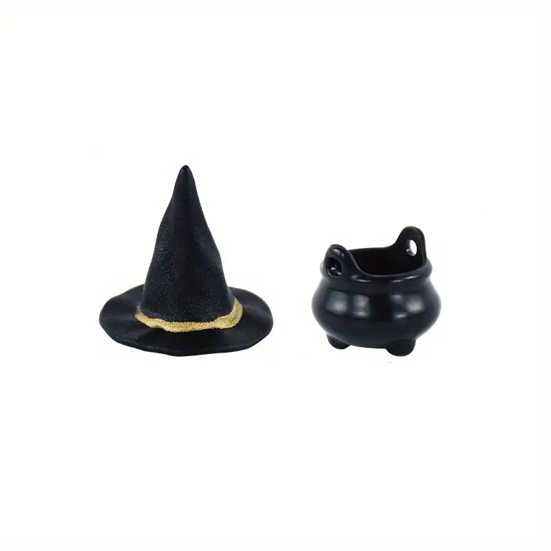 (20-tlg. Set) Miniatur Halloween Deko Mini Hexenkessel / Hut Grusel Party Tischdekoration Bastel Zubehör für Kreative DIY Projekte - Schwarz