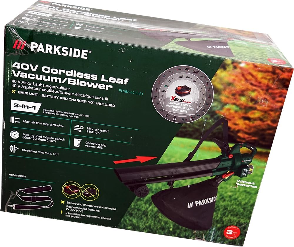 HEADNMORE® Bundle - Parkside® 40V Akku Laubsauger Laubbläser PLSBA 40 (inkl. 2x4Ah Akku) + Schlüsselanhänger