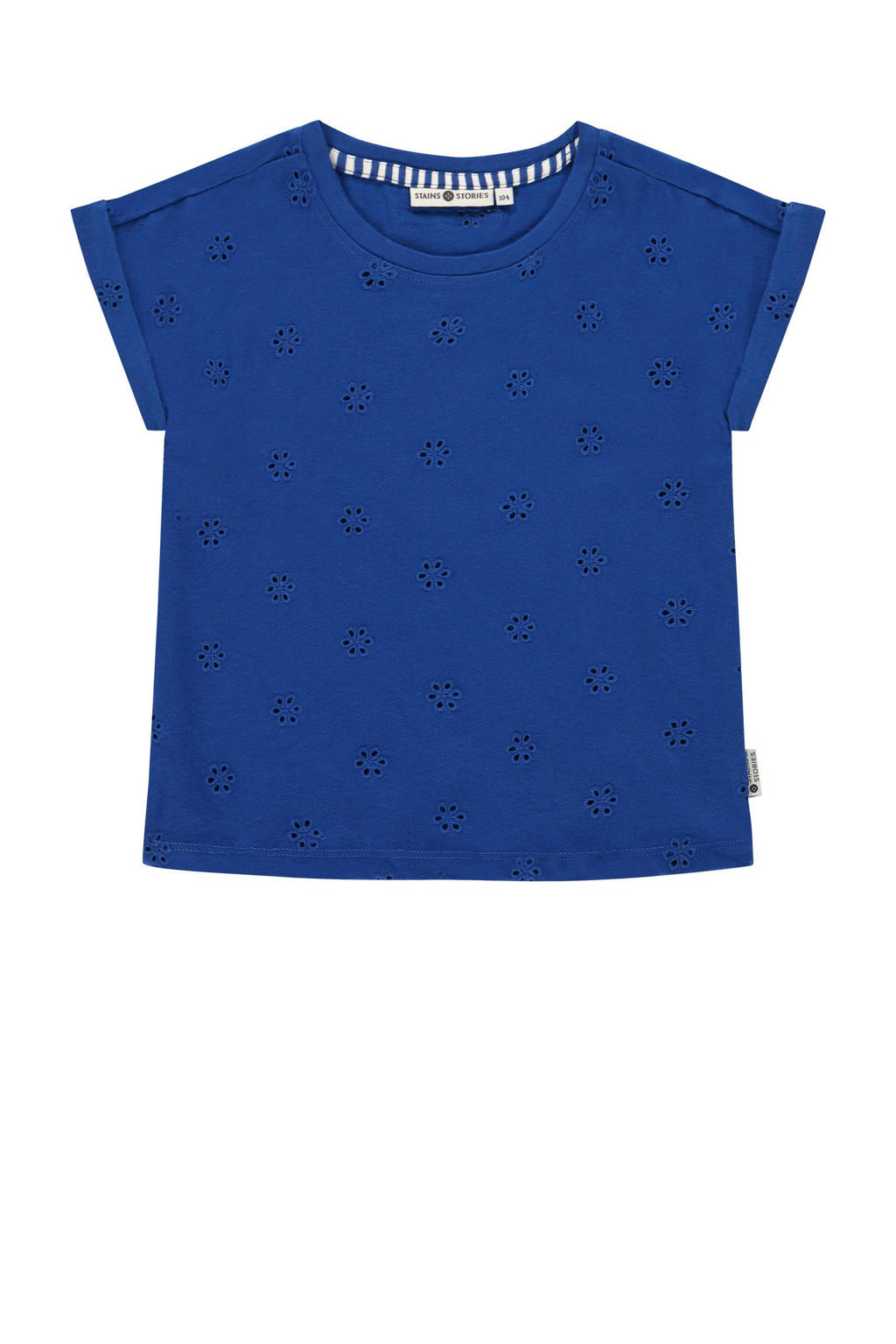 Stains&Stories gebloemd T-shirt helderblauw